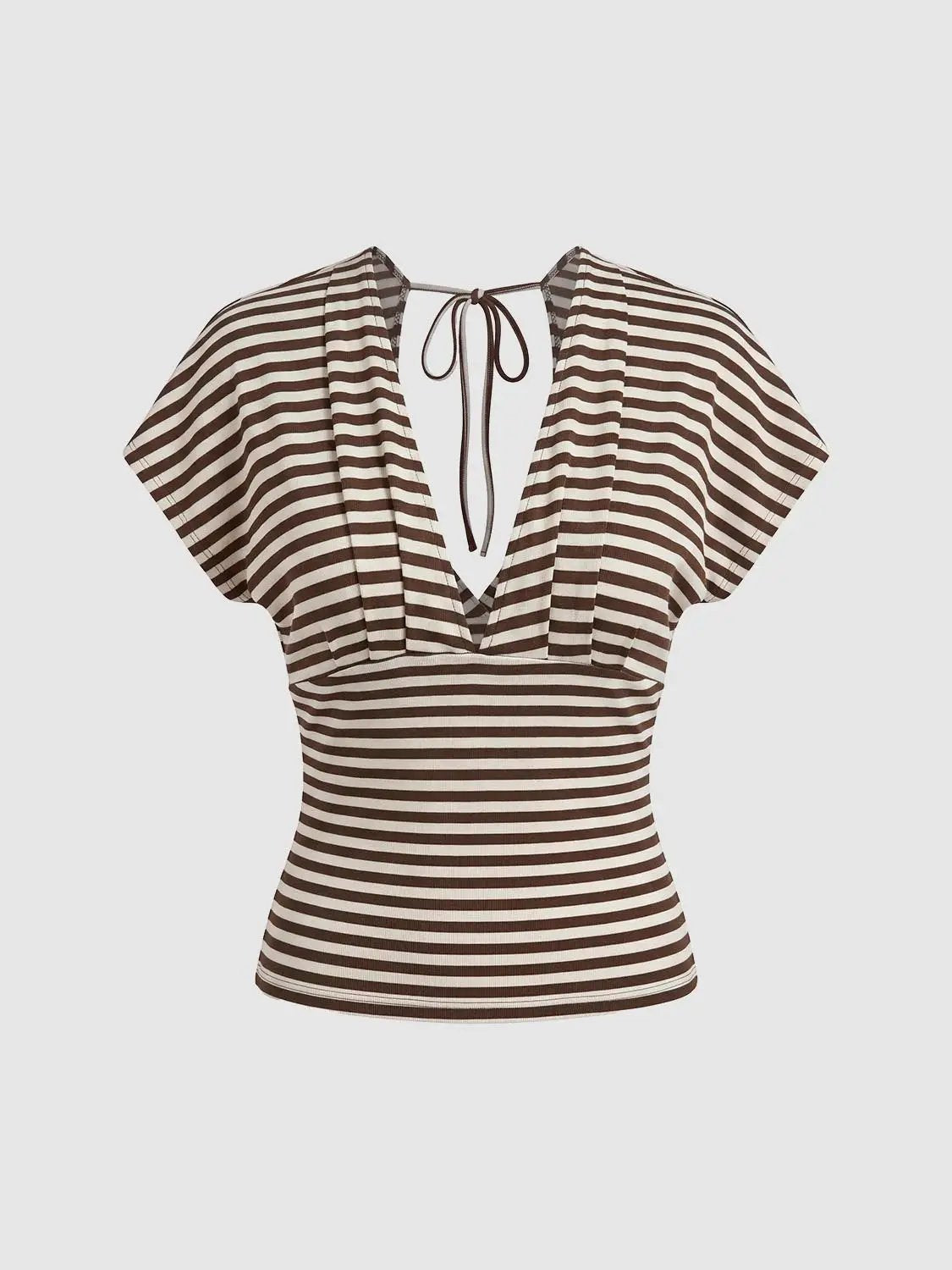 Wrap Striped Fitted V-neck Short Sleeve T-Shirt