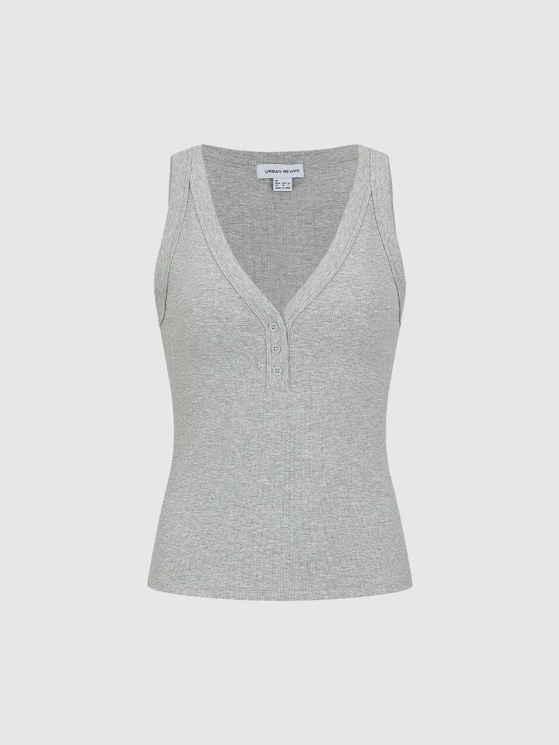 Ribbed V-neck Thick Knit Sleeveless Tank Top