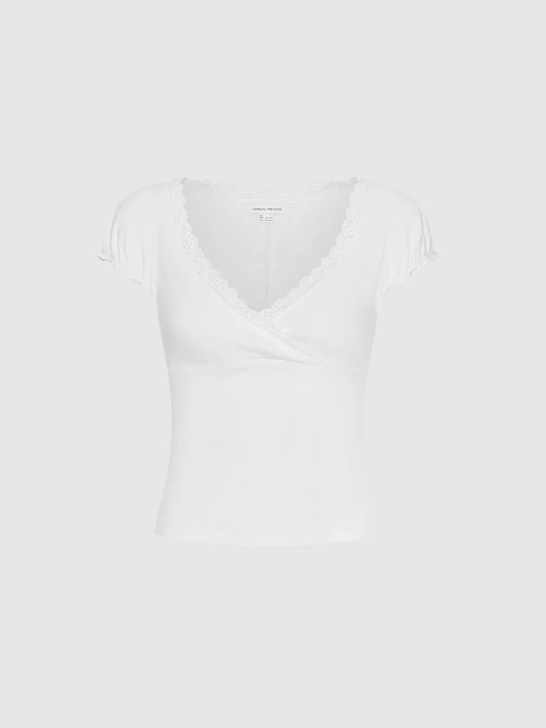 Lace Trim Ruffled Scoop Neck Cotton Tee