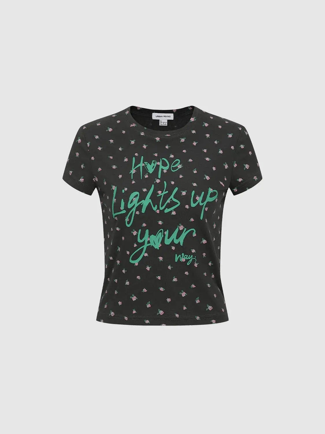 Graphic Floral Short Sleeve Crew Neck Cotton Blend T-Shirt
