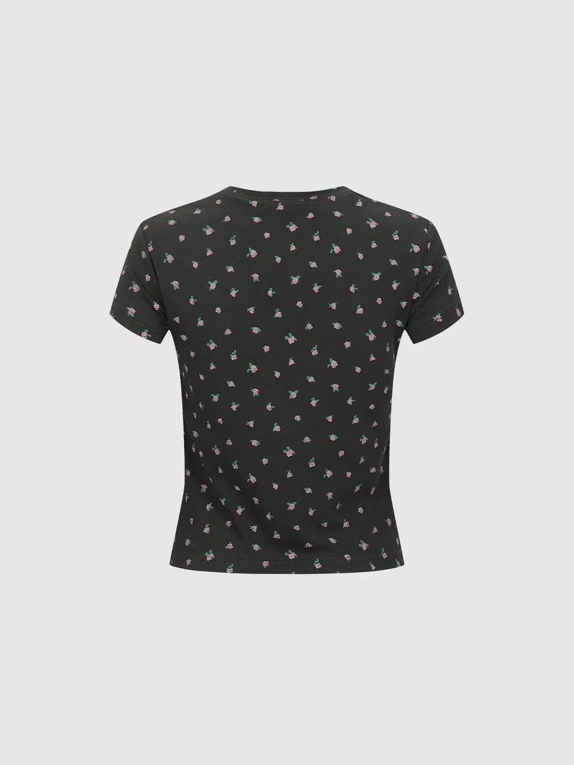 Graphic Floral Short Sleeve Crew Neck Cotton Blend T-Shirt