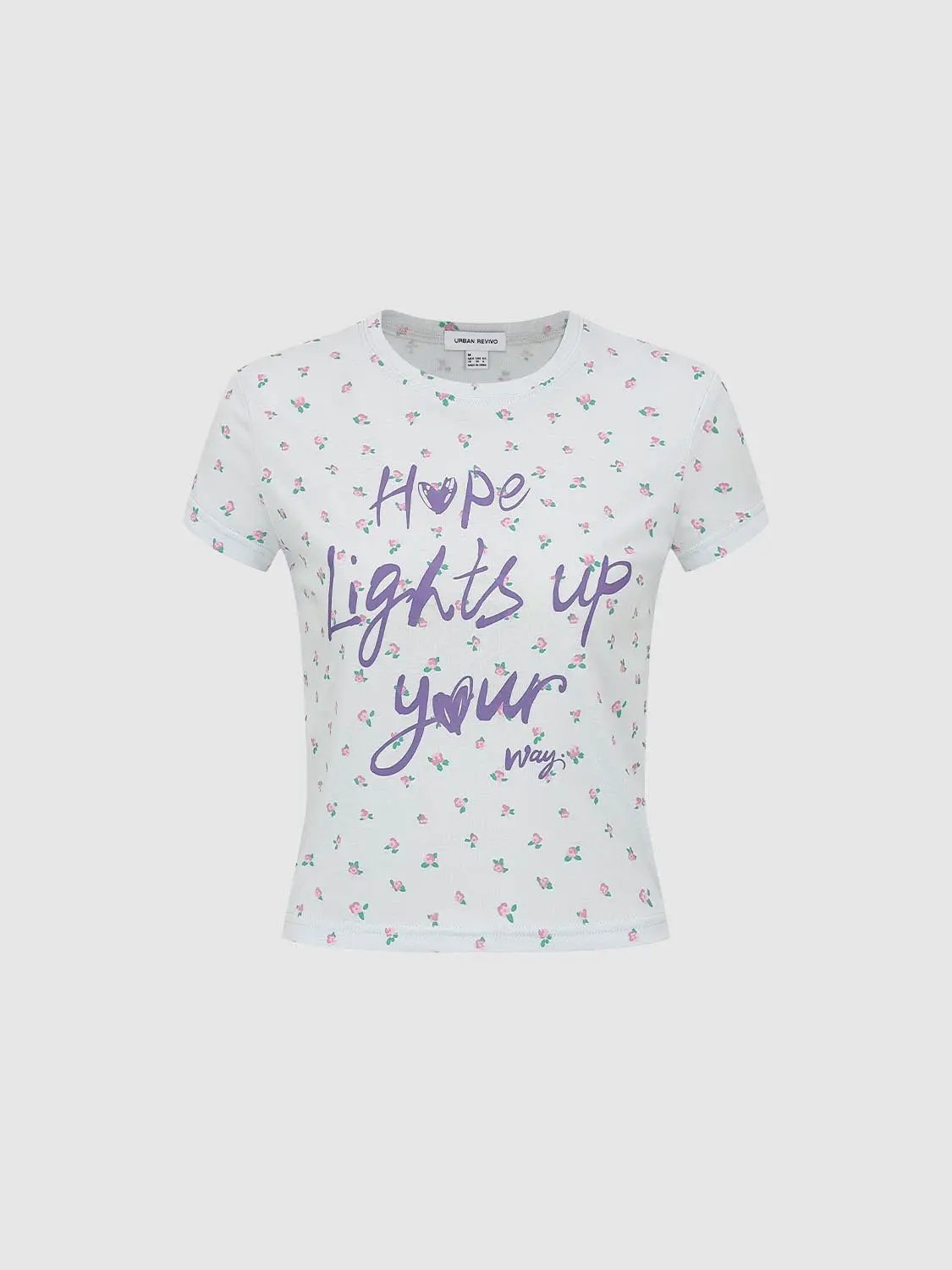 Graphic Floral Short Sleeve Crew Neck Cotton Blend T-Shirt
