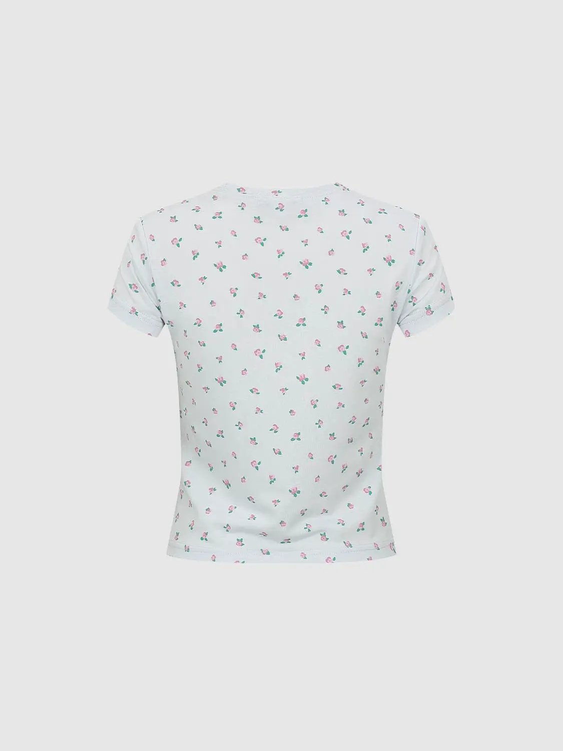 Graphic Floral Short Sleeve Crew Neck Cotton Blend T-Shirt