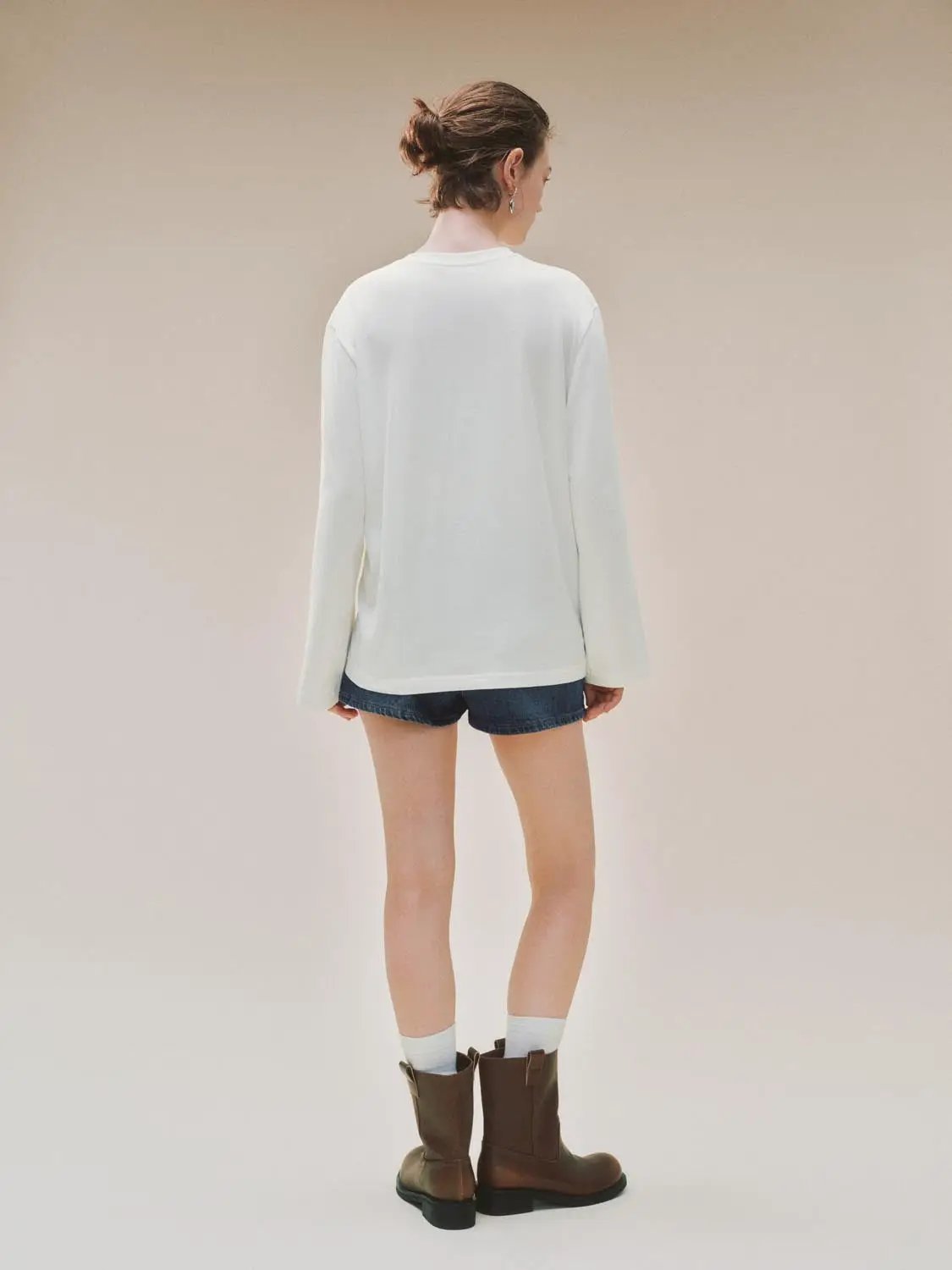 Printed Crew Neck Long Sleeve Cotton Blend T-shirt