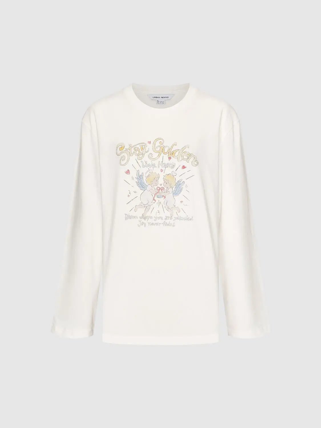 Printed Crew Neck Long Sleeve Cotton Blend T-shirt