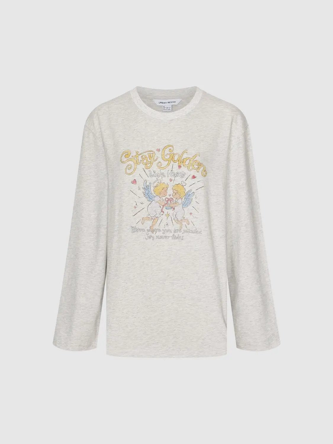 Graphic Print Crew Neck Long Sleeve Cotton Blend T-shirt