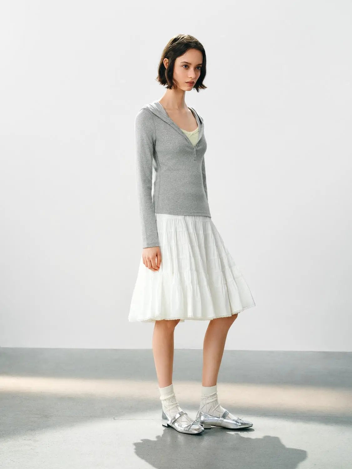 Embroidered Button Front Long Sleeve Cotton Blend Pullover