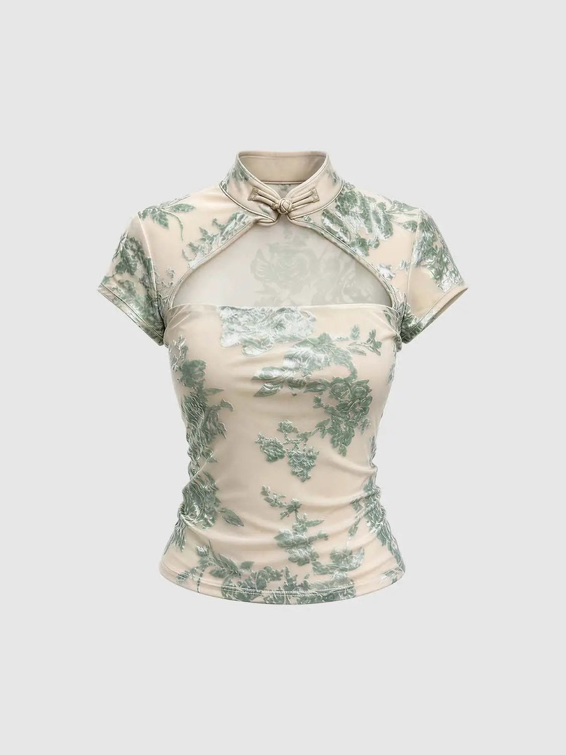 Burnt-out Floral Print Cutout Short Sleeve T-shirt