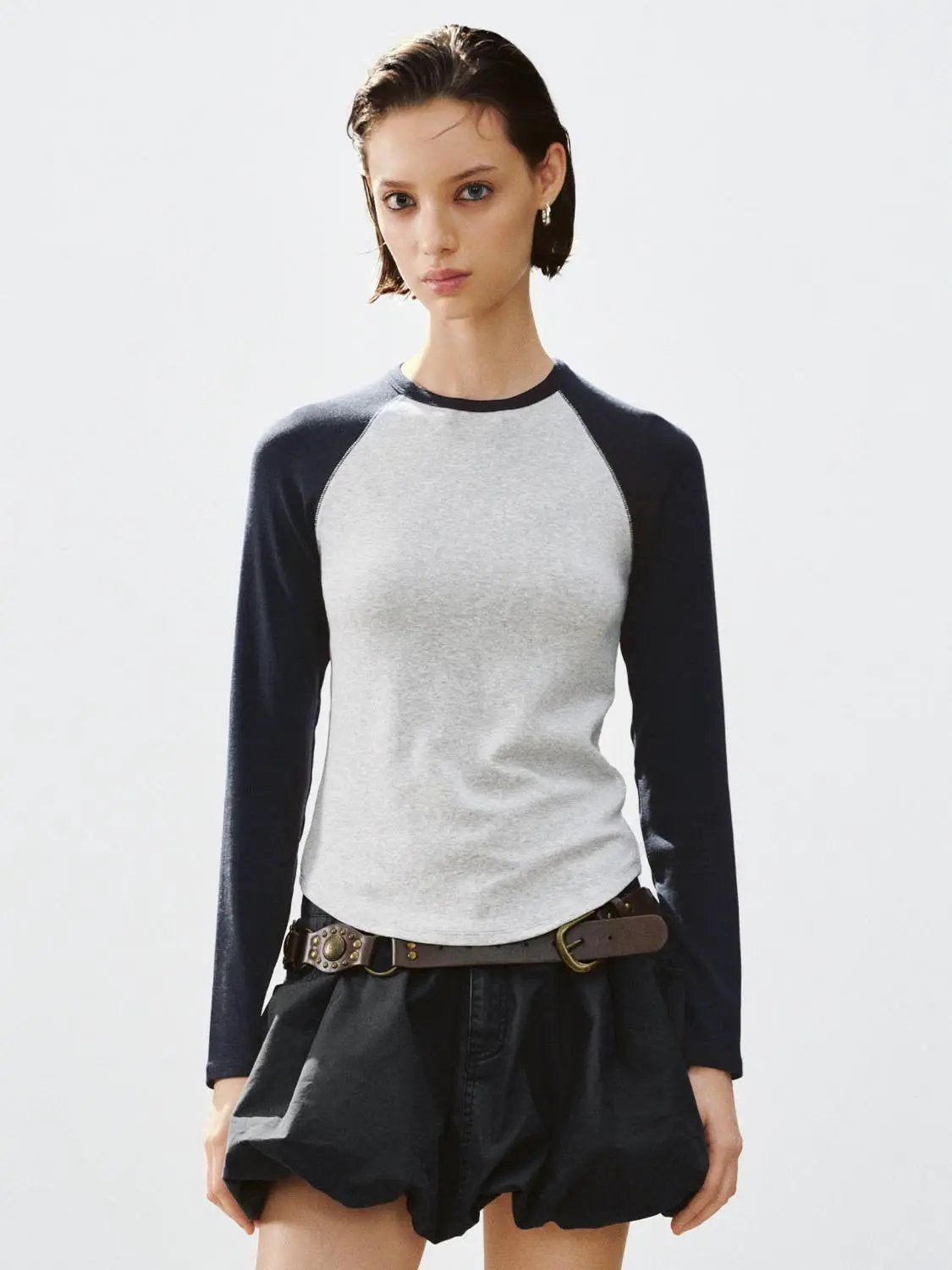 Raglan Colorblock Crew Neck Long Sleeve T-Shirt