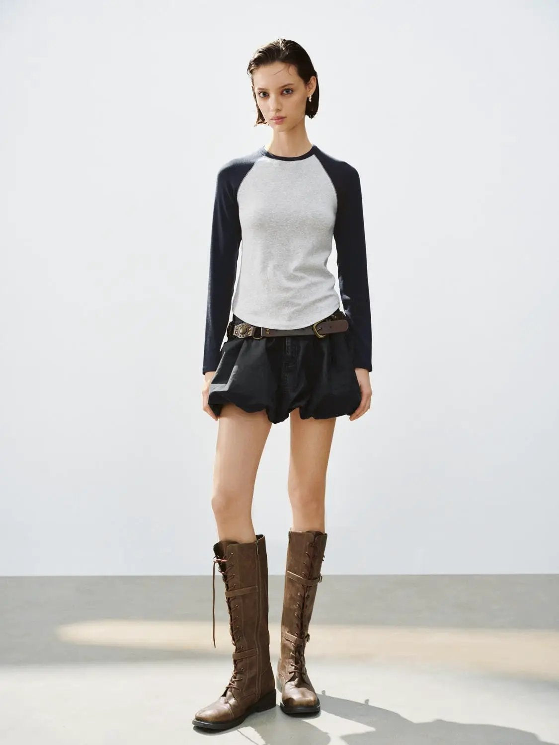 Raglan Colorblock Crew Neck Long Sleeve T-Shirt