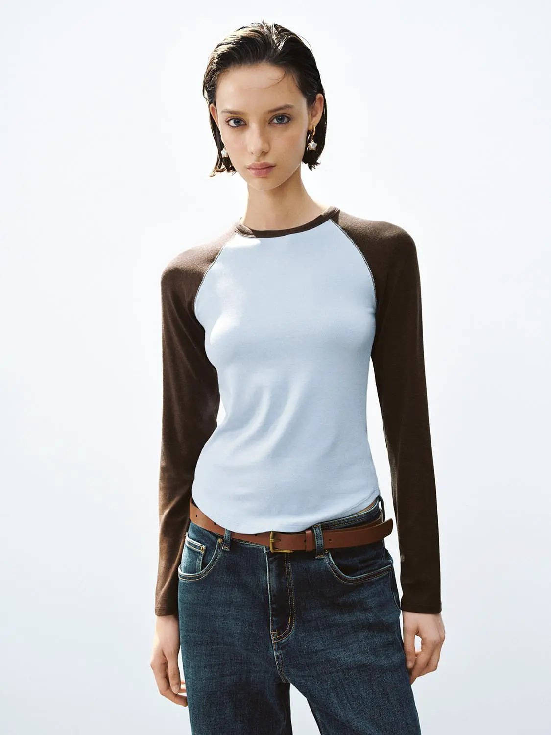 Raglan Colorblock Crew Neck Long Sleeve T-Shirt