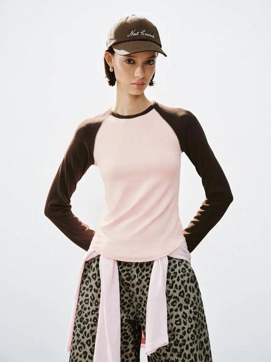 Raglan Colorblock Crew Neck Long Sleeve T-Shirt
