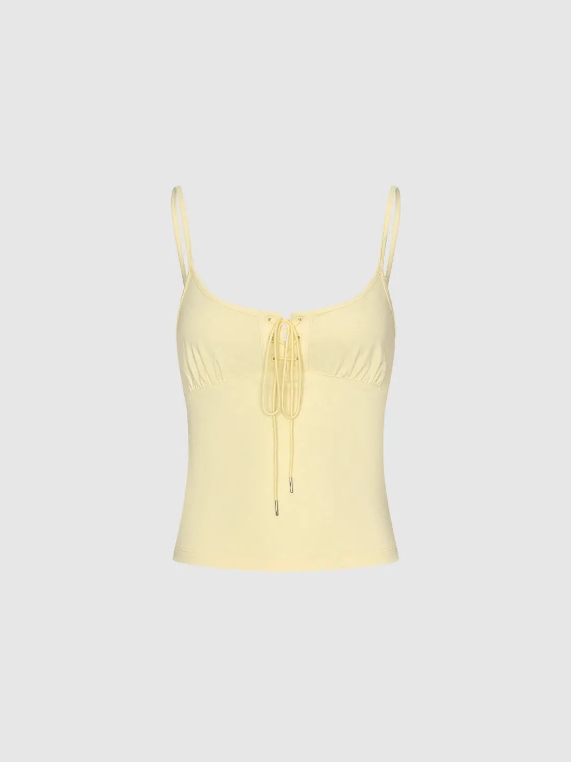Ribbed Ruched Lace-up Sleeveless Cami Top