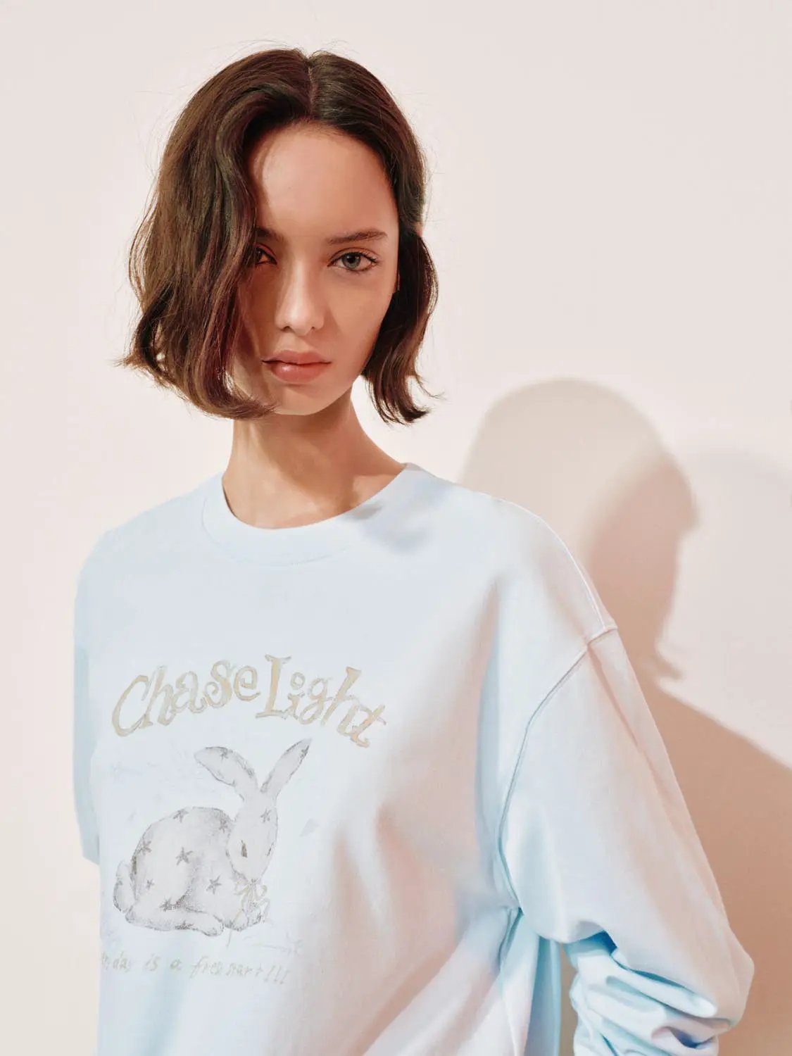 Graphic Print Crew Neck Long Sleeve Cotton Blend T-Shirt