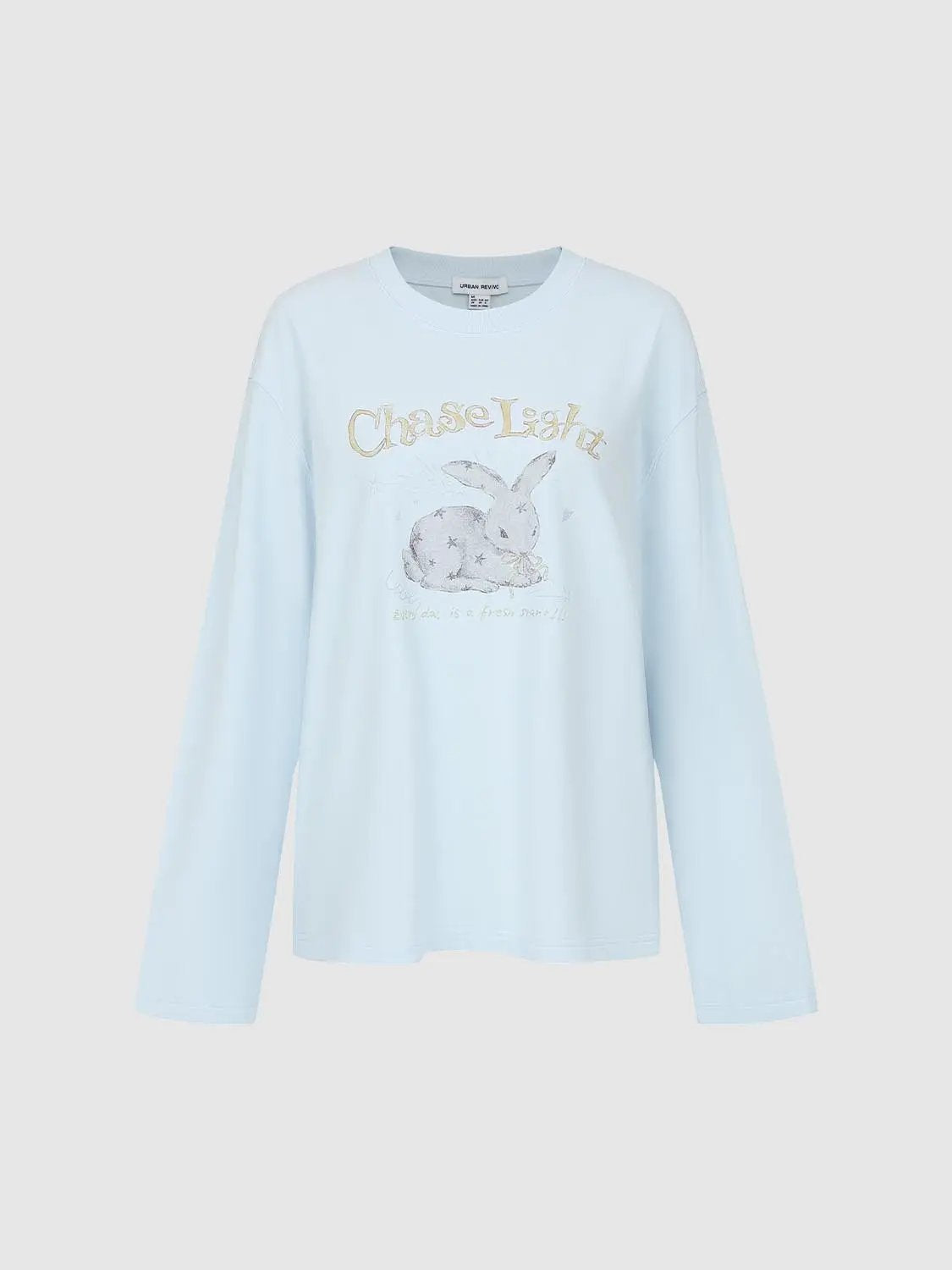 Graphic Print Crew Neck Long Sleeve Cotton Blend T-Shirt