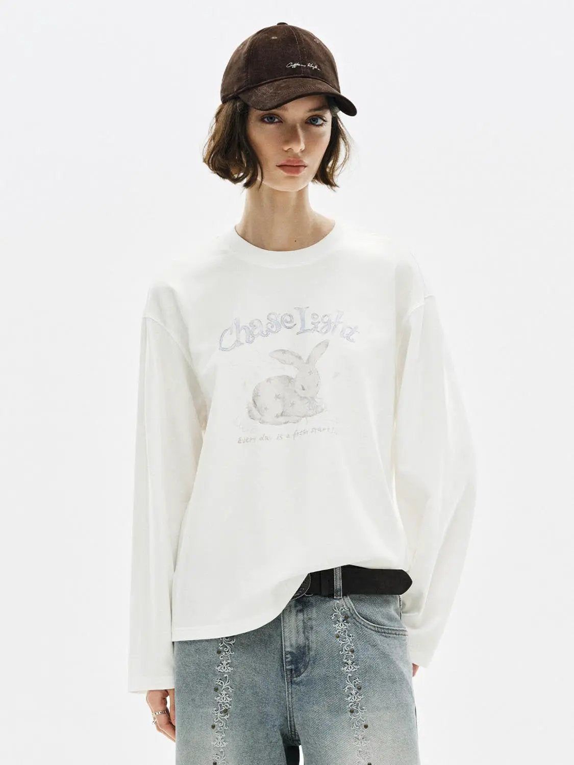 Graphic Print Crew Neck Long Sleeve Cotton Blend T-Shirt