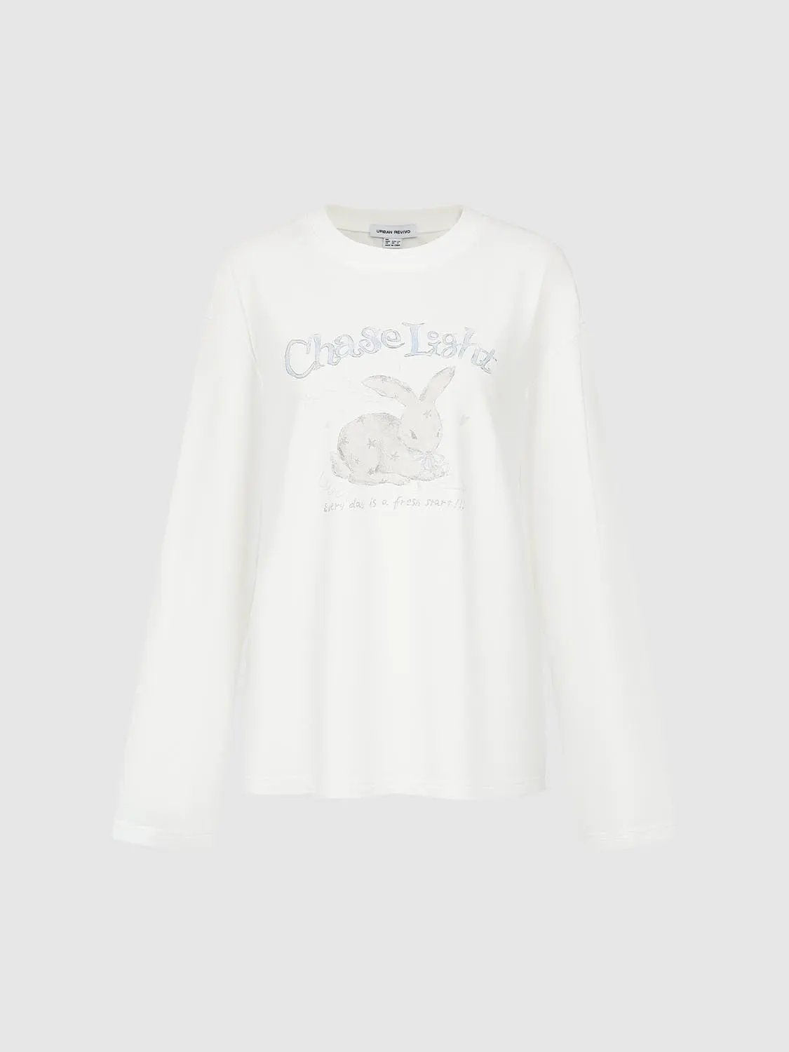 Graphic Print Crew Neck Long Sleeve Cotton Blend T-Shirt