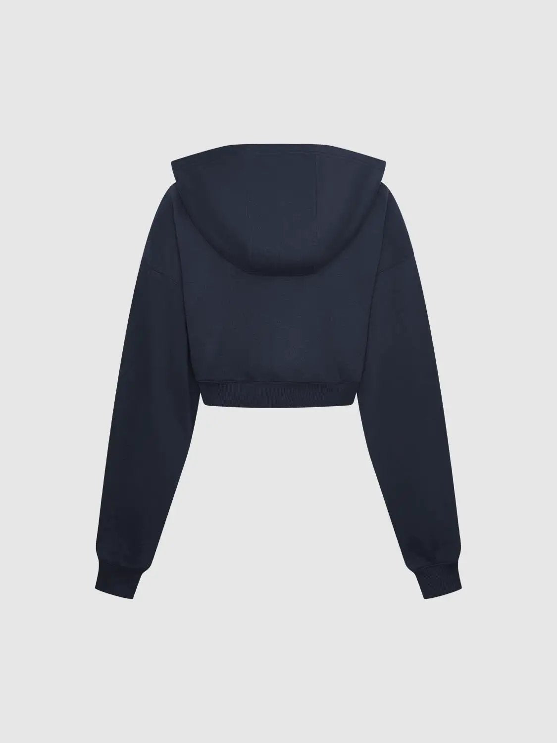 Cropped Ribbed Half-Zip Long Sleeve Cotton Blend Sweatshirt
