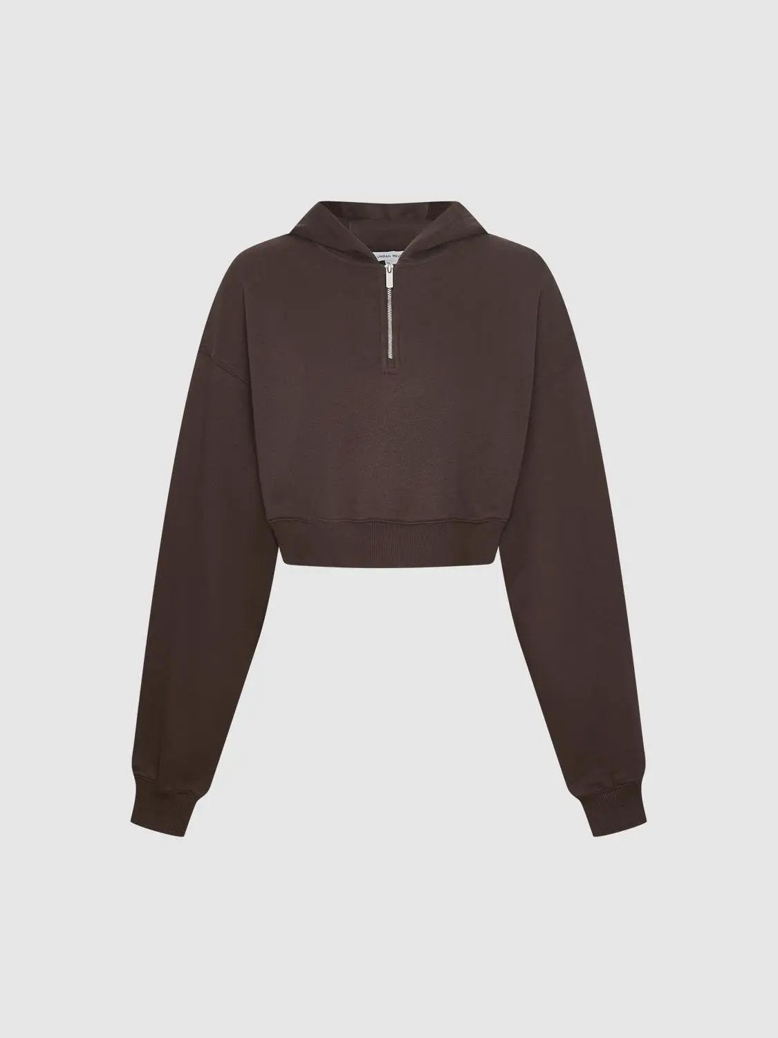 Cropped Ribbed Half-Zip Long Sleeve Cotton Blend Sweatshirt