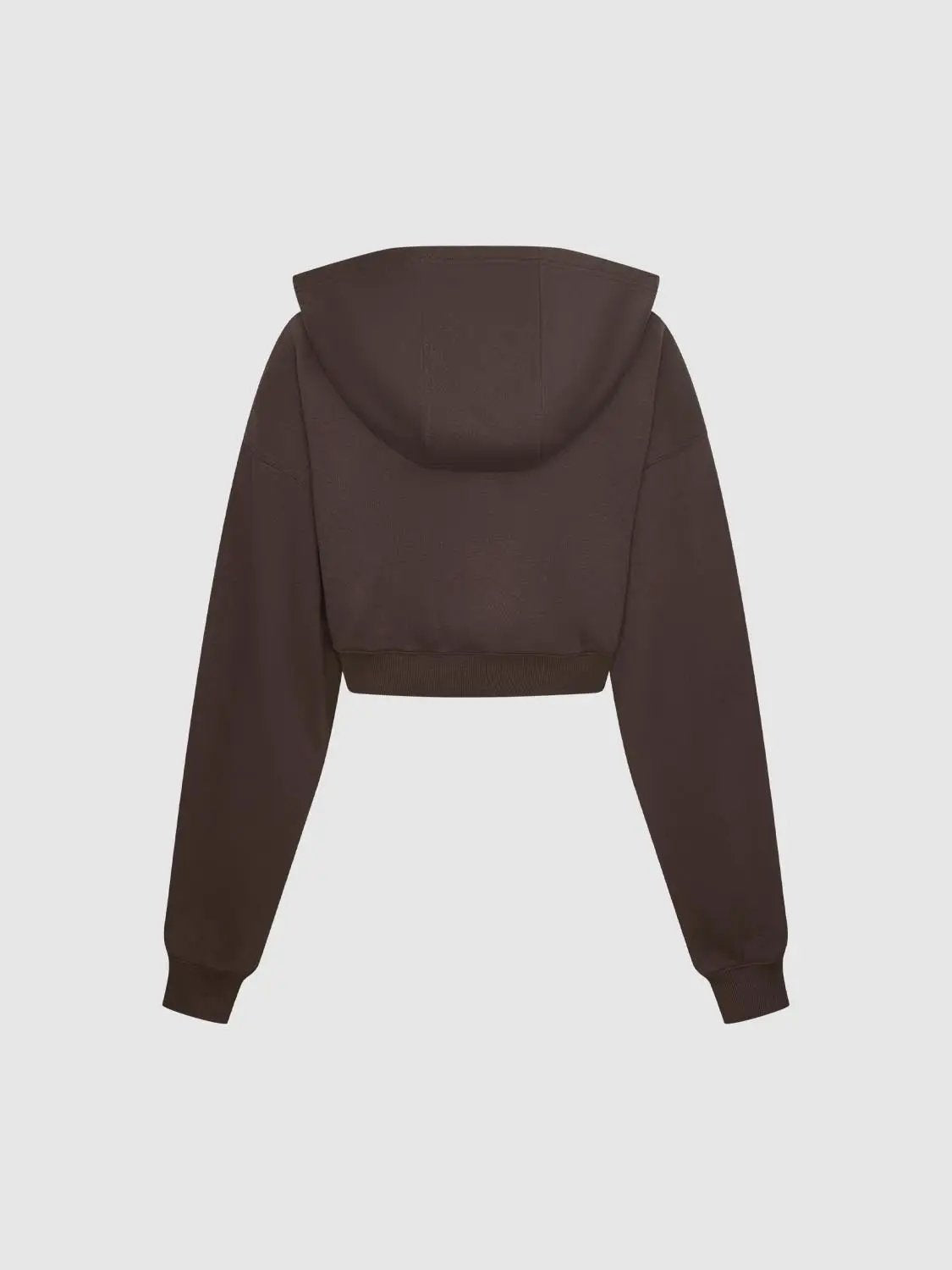 Cropped Ribbed Half-Zip Long Sleeve Cotton Blend Sweatshirt