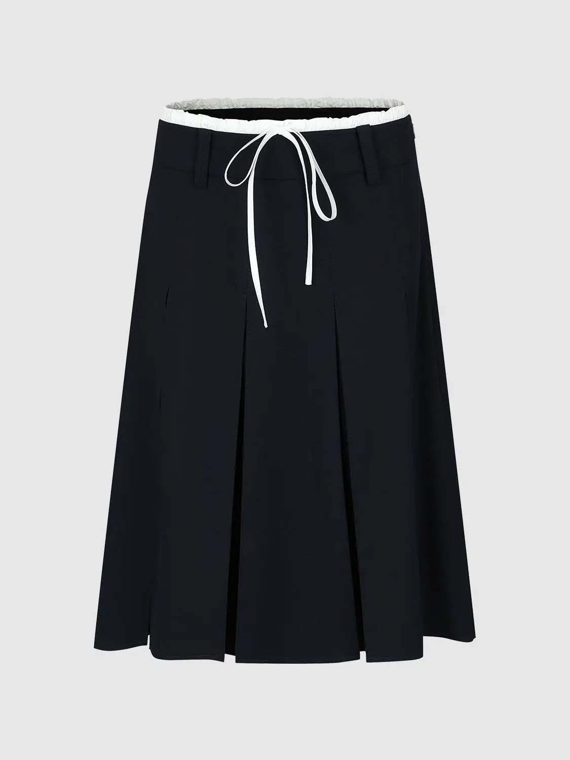 High Waist Drawstring Pleated A-Line Contrast Trim Skirt