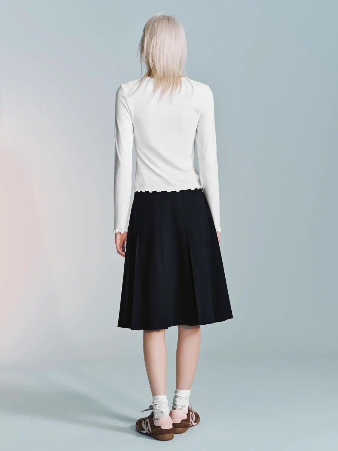 High Waist Drawstring Pleated A-Line Contrast Trim Skirt