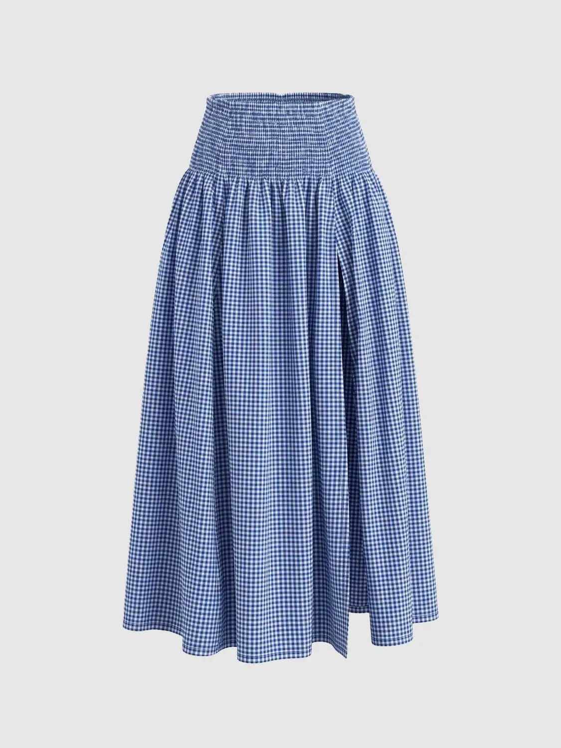 Shirred Weave Side Slit A-Line Midi Skirt