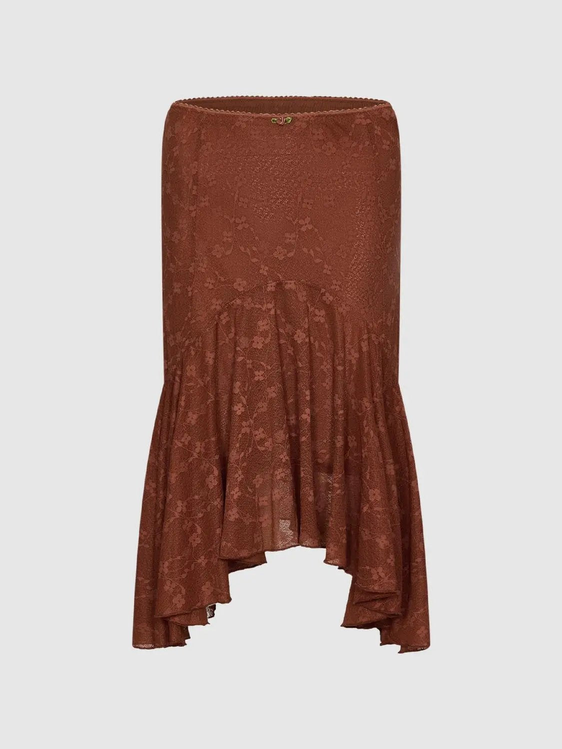 Mermaid Lace Floral Asymmetric Hem Skirt