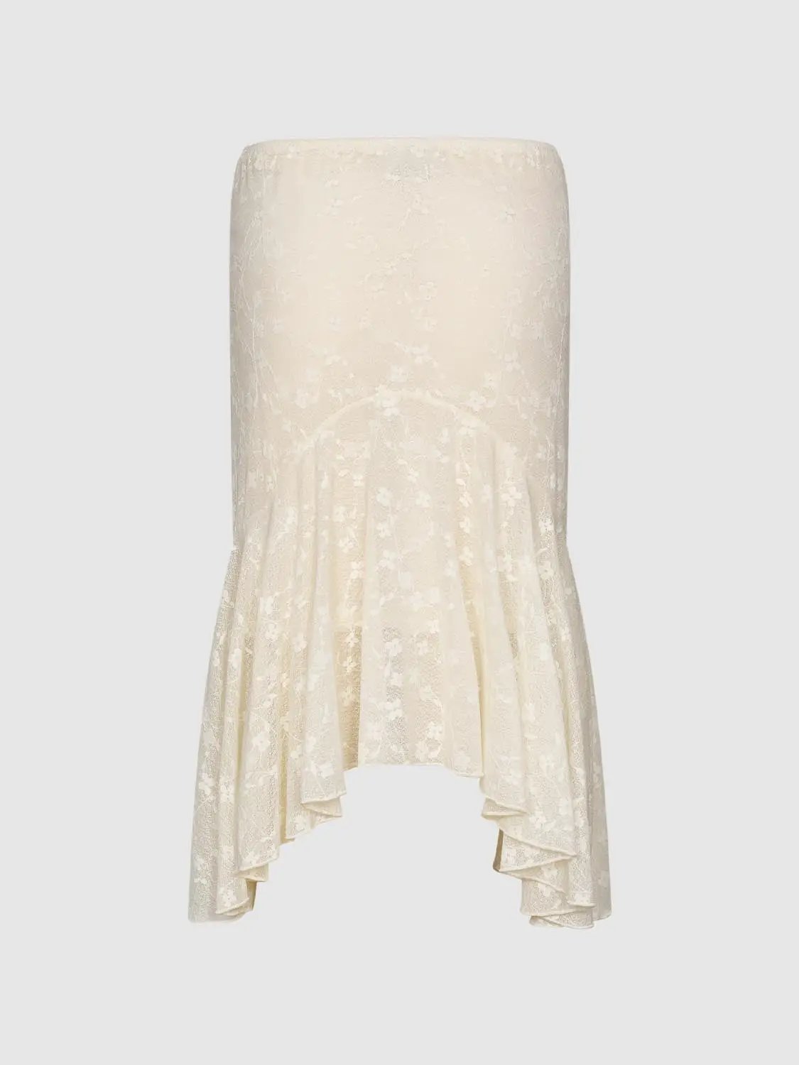 Mermaid Lace Floral Asymmetric Hem Skirt