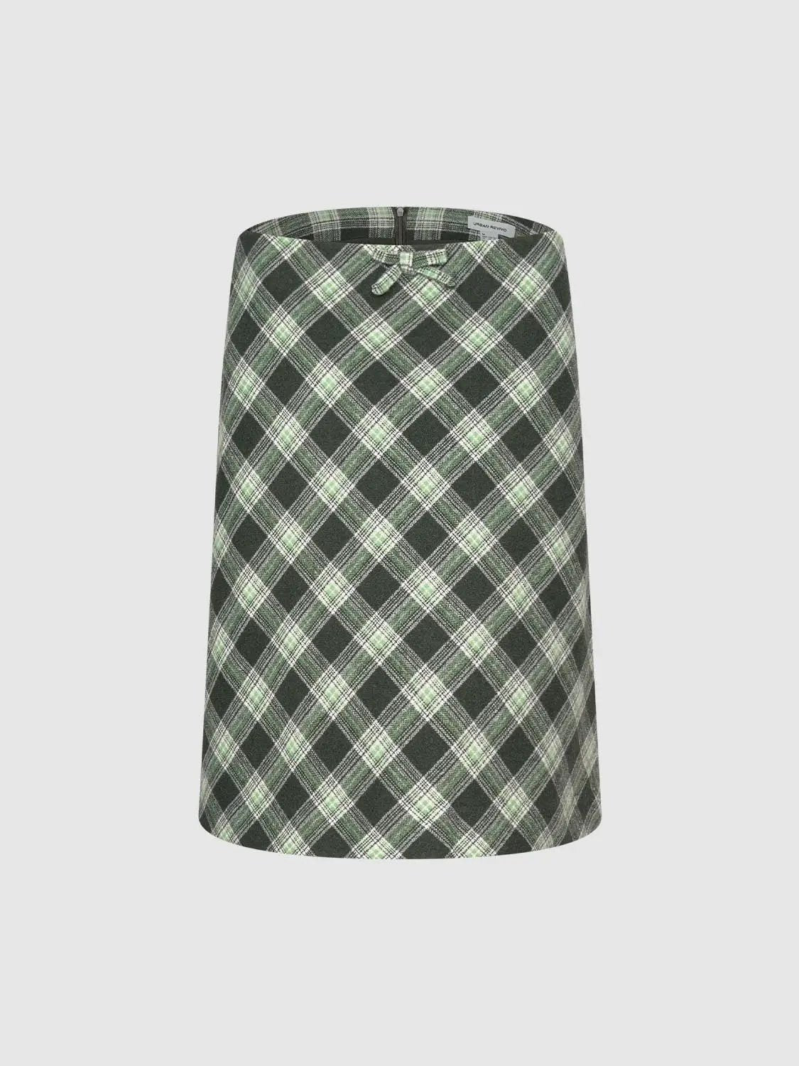 Bow Waist Plaid A-Line Mini Wool Blend Skirt