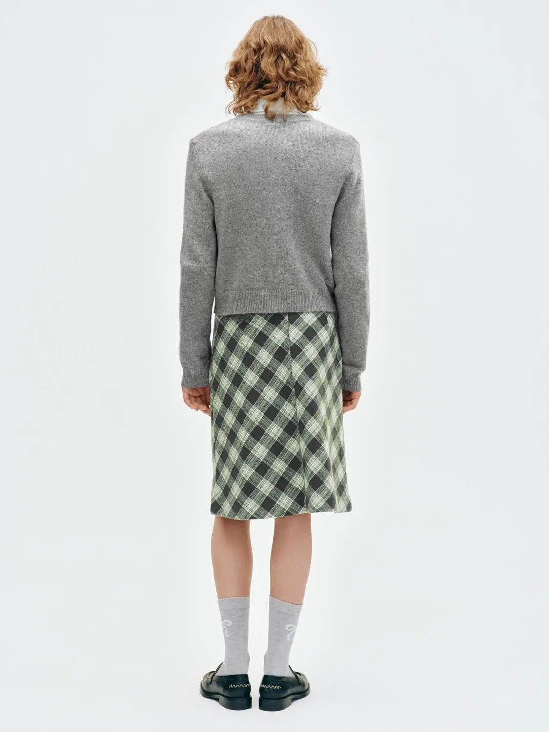 Bow Waist Plaid A-Line Mini Wool Blend Skirt