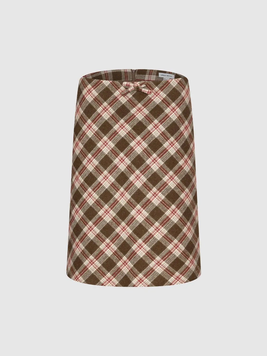 Bow Waist Plaid A-Line Mini Wool Blend Skirt