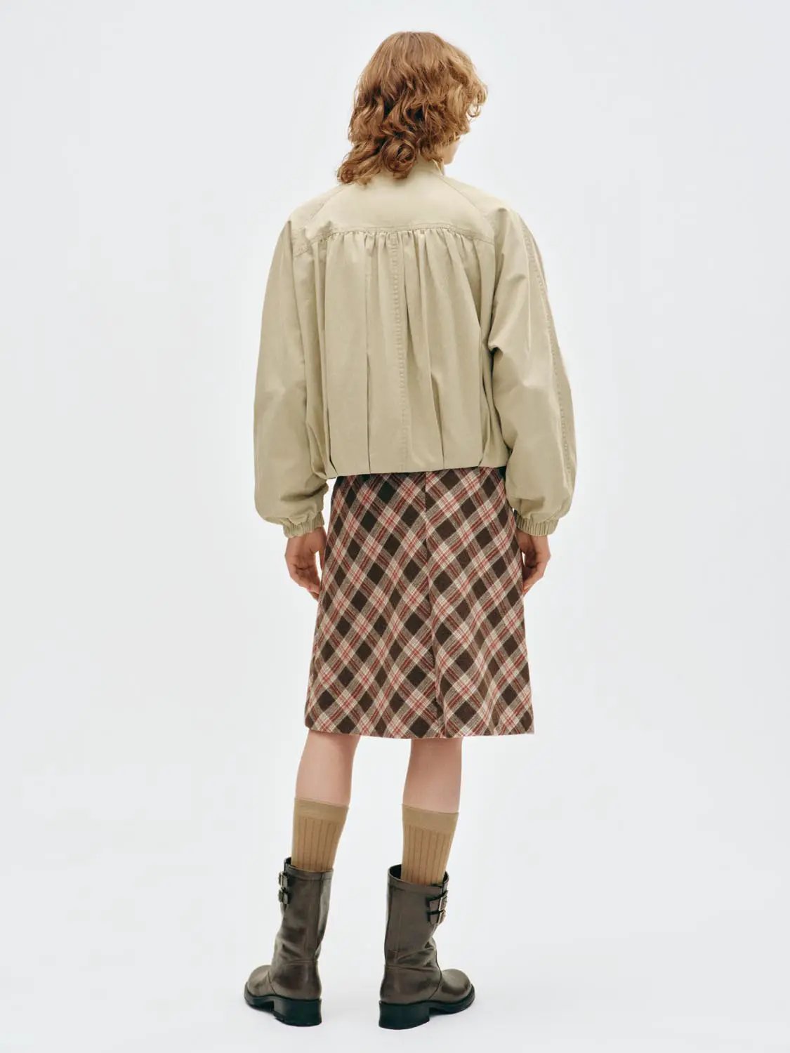 Bow Waist Plaid A-Line Mini Wool Blend Skirt