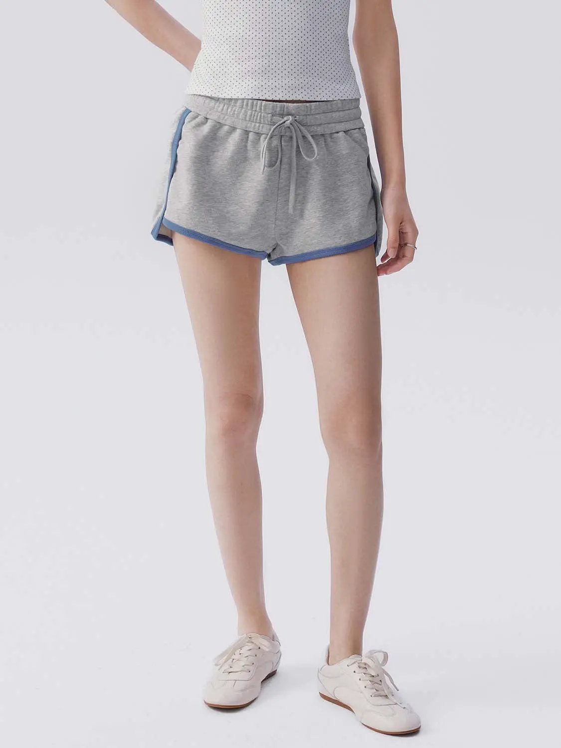 Drawstring Waist White Piping Trim Athletic Dolphin Shorts