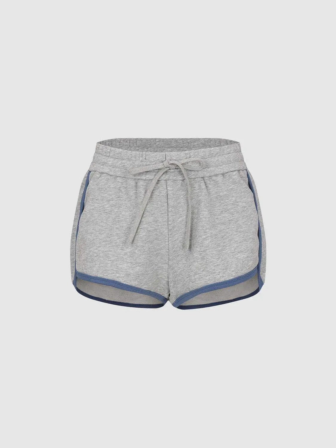 Drawstring Waist White Piping Trim Athletic Dolphin Shorts