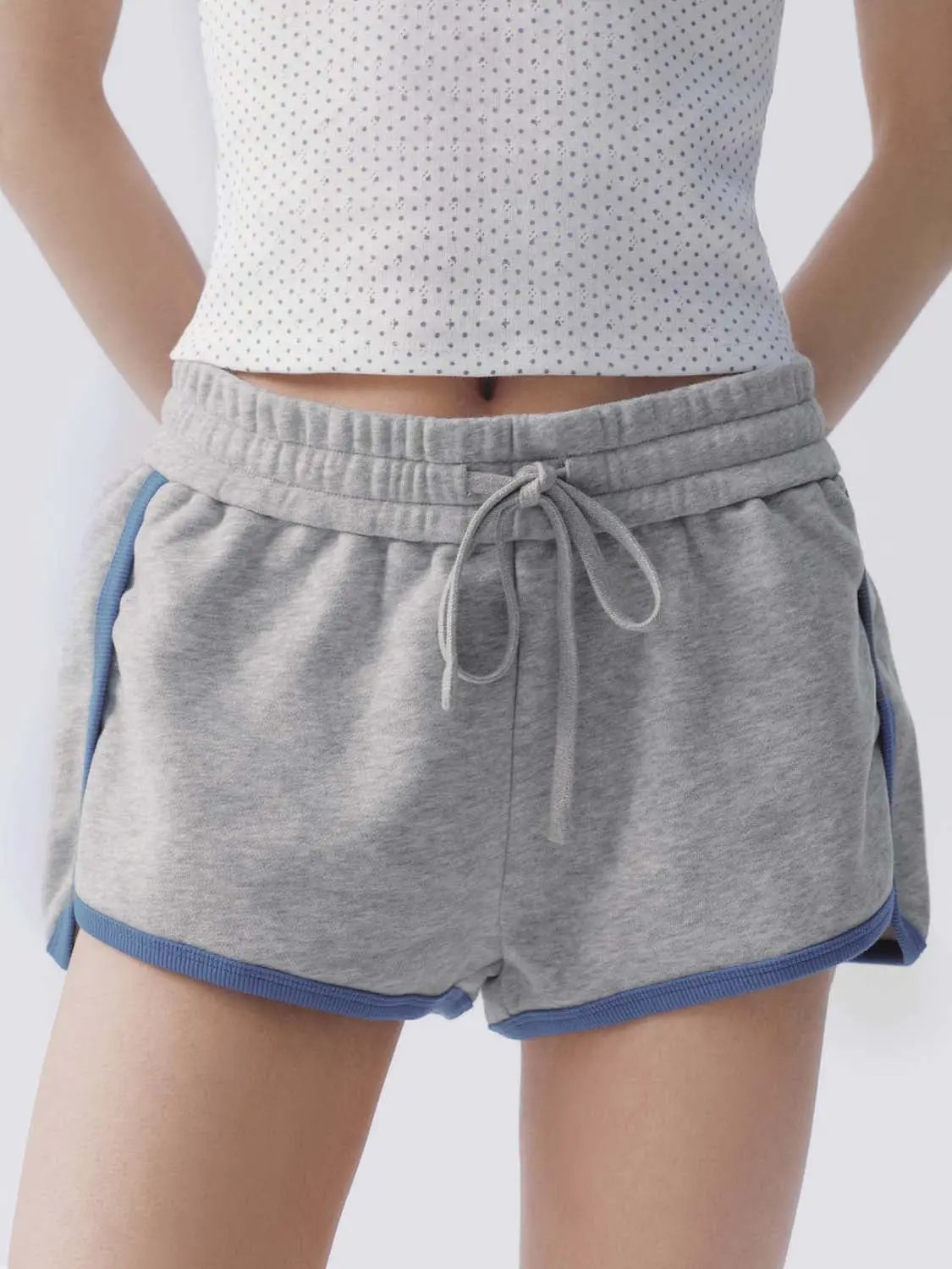 Drawstring Waist White Piping Trim Athletic Dolphin Shorts