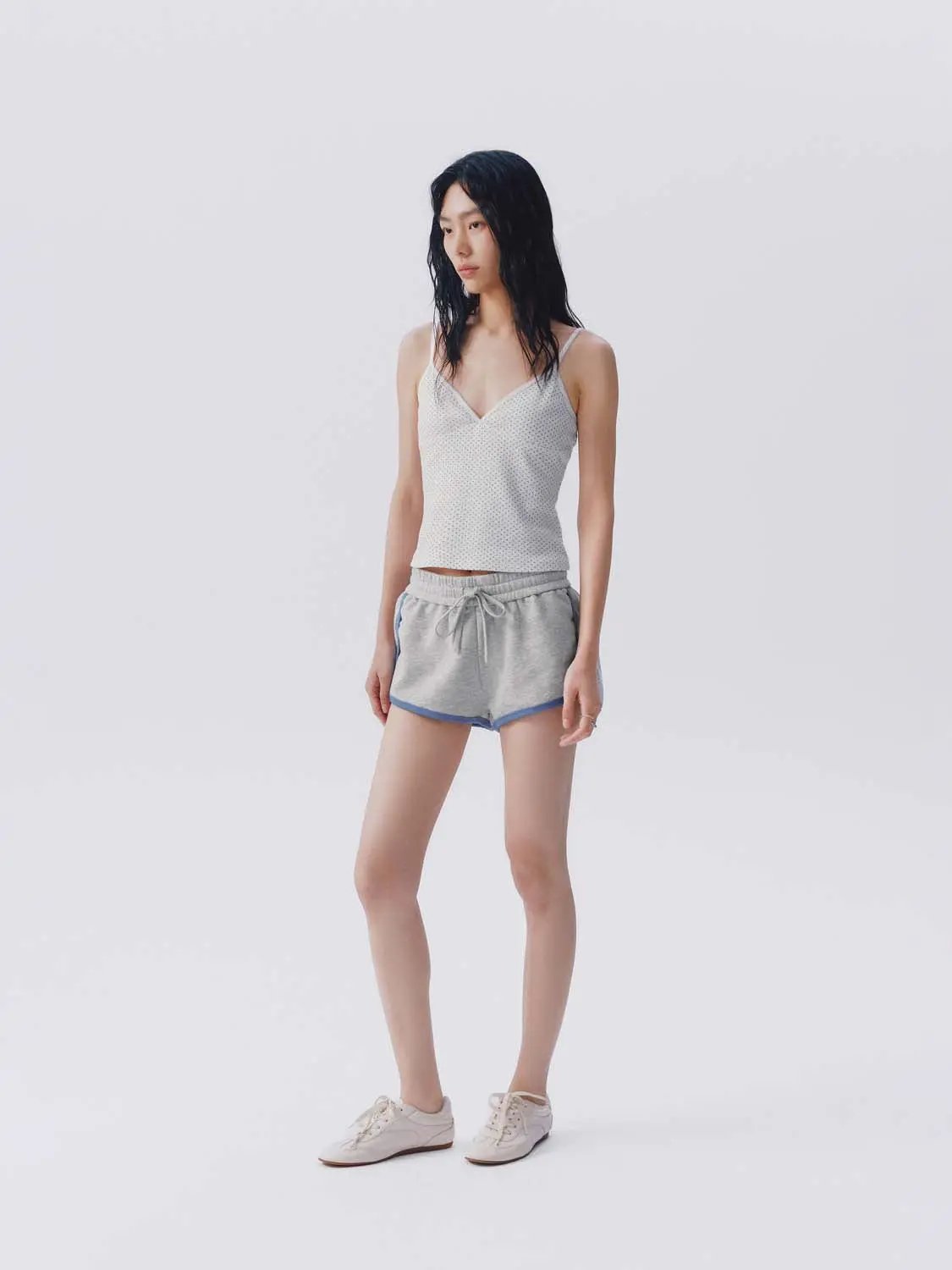 Drawstring Waist White Piping Trim Athletic Dolphin Shorts