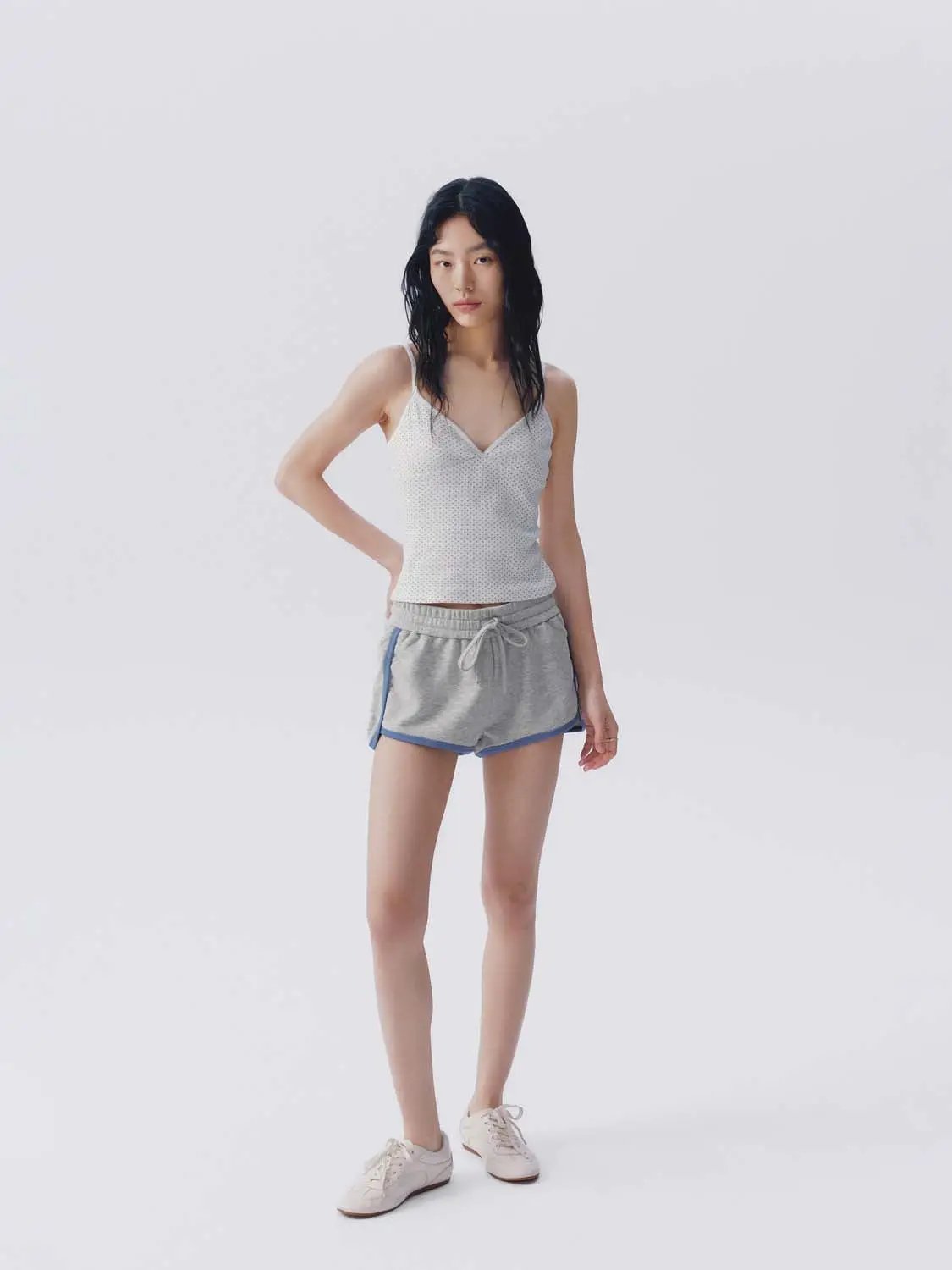 Drawstring Waist White Piping Trim Athletic Dolphin Shorts