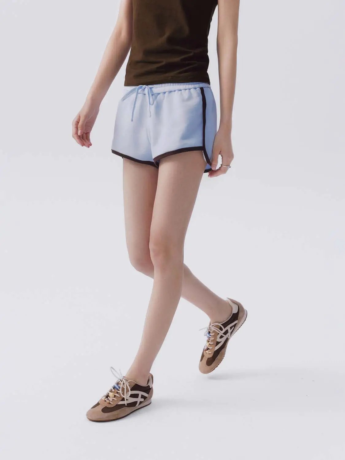 Drawstring Waist White Piping Trim Athletic Dolphin Shorts
