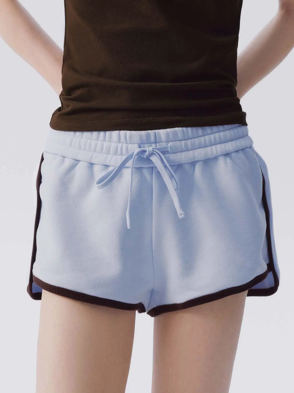 Drawstring Waist White Piping Trim Athletic Dolphin Shorts