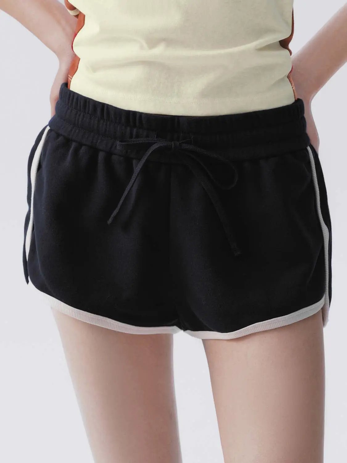 Drawstring Waist White Piping Trim Athletic Dolphin Shorts