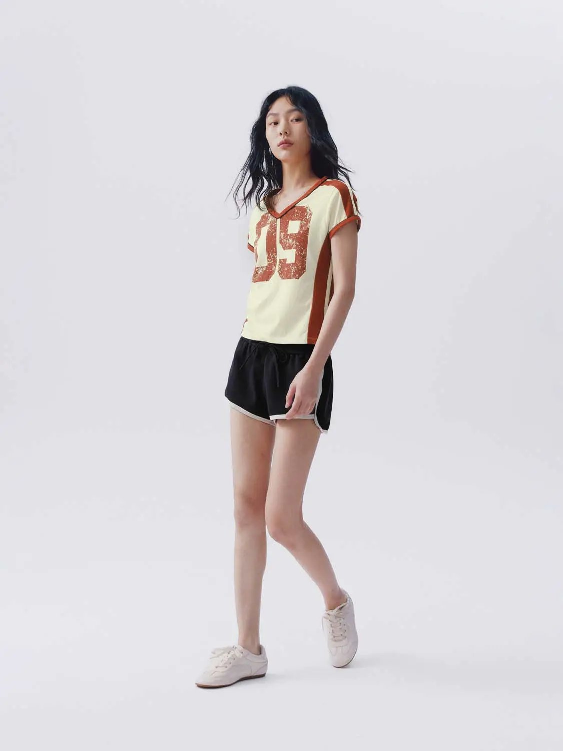Drawstring Waist White Piping Trim Athletic Dolphin Shorts