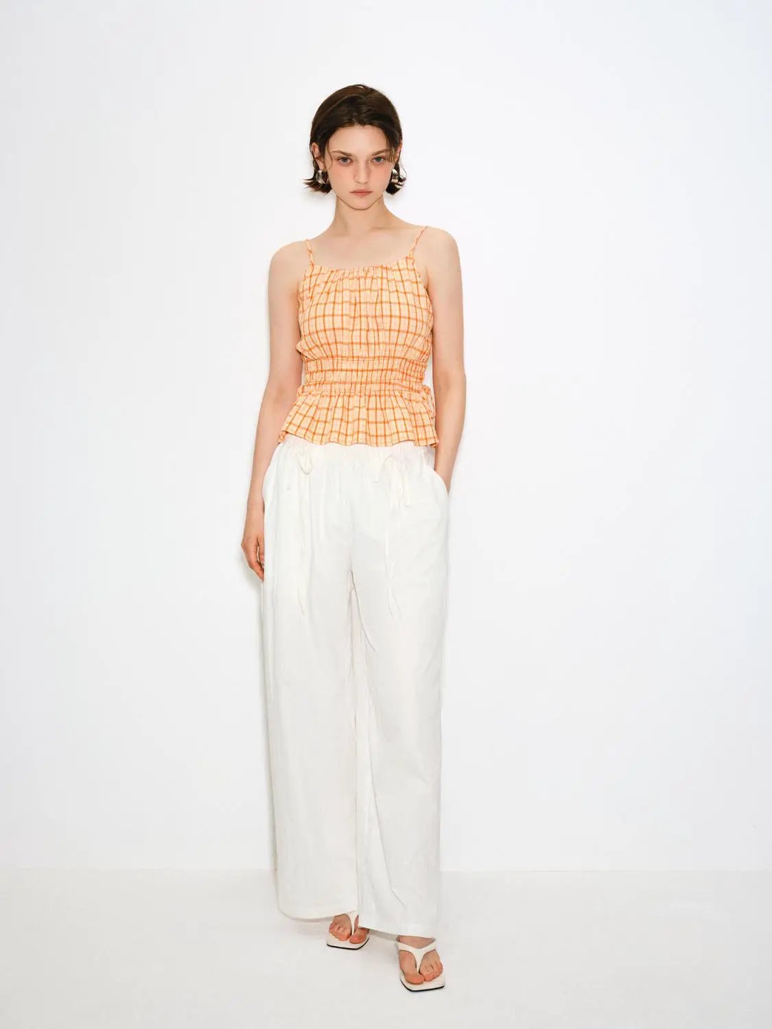 Lightweight Drawstring Waist Wide-leg Pants