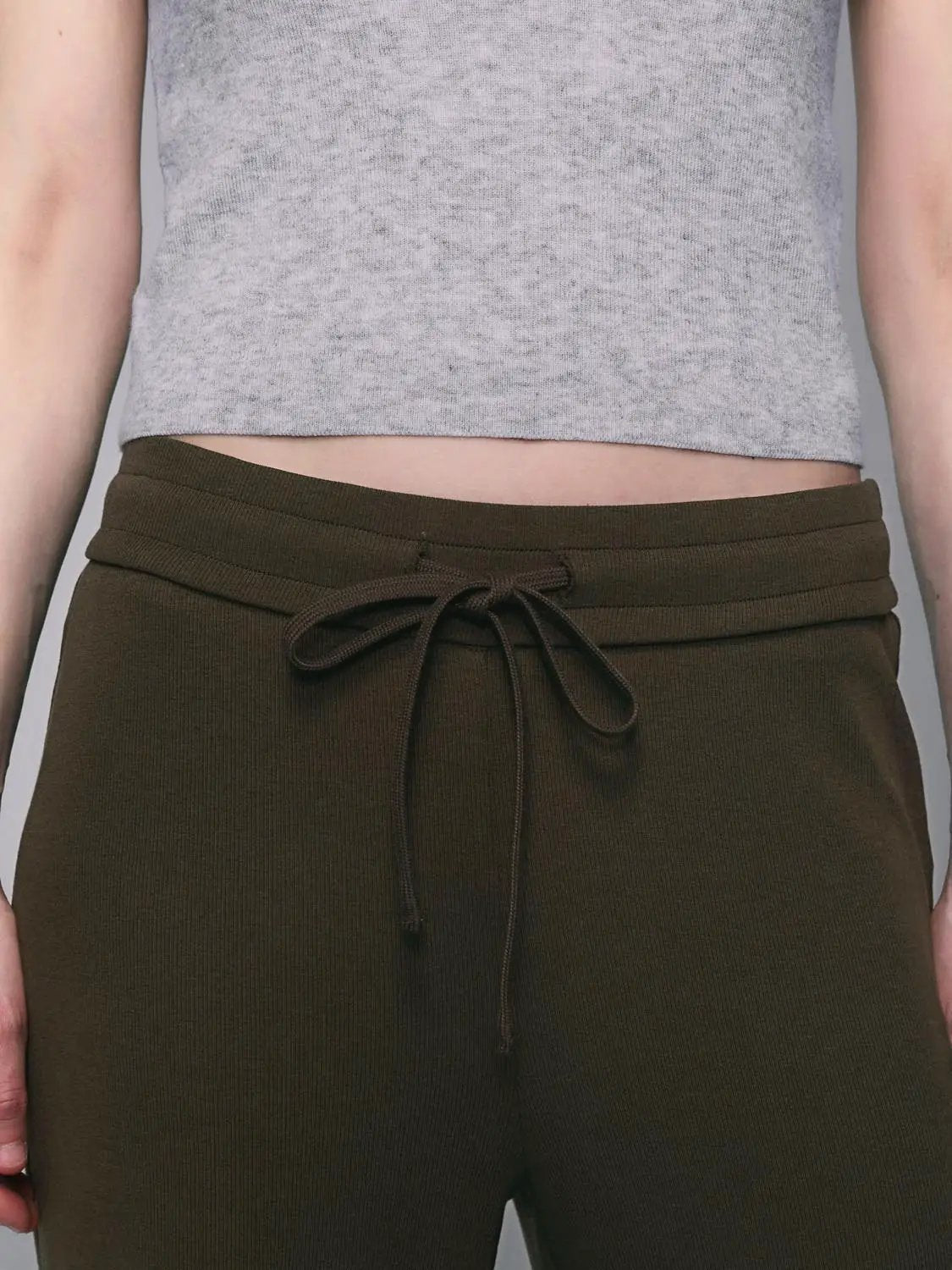 Gray Cotton Blend Drawstring Wide-leg Pants