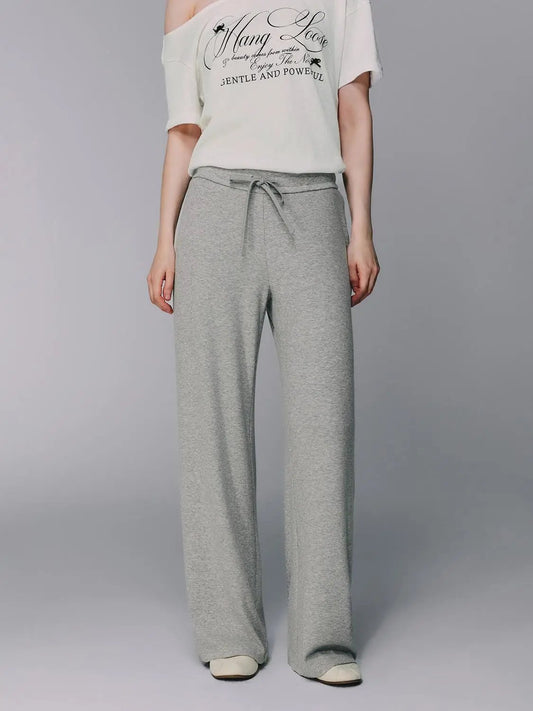 Gray Cotton Blend Drawstring Wide-leg Pants