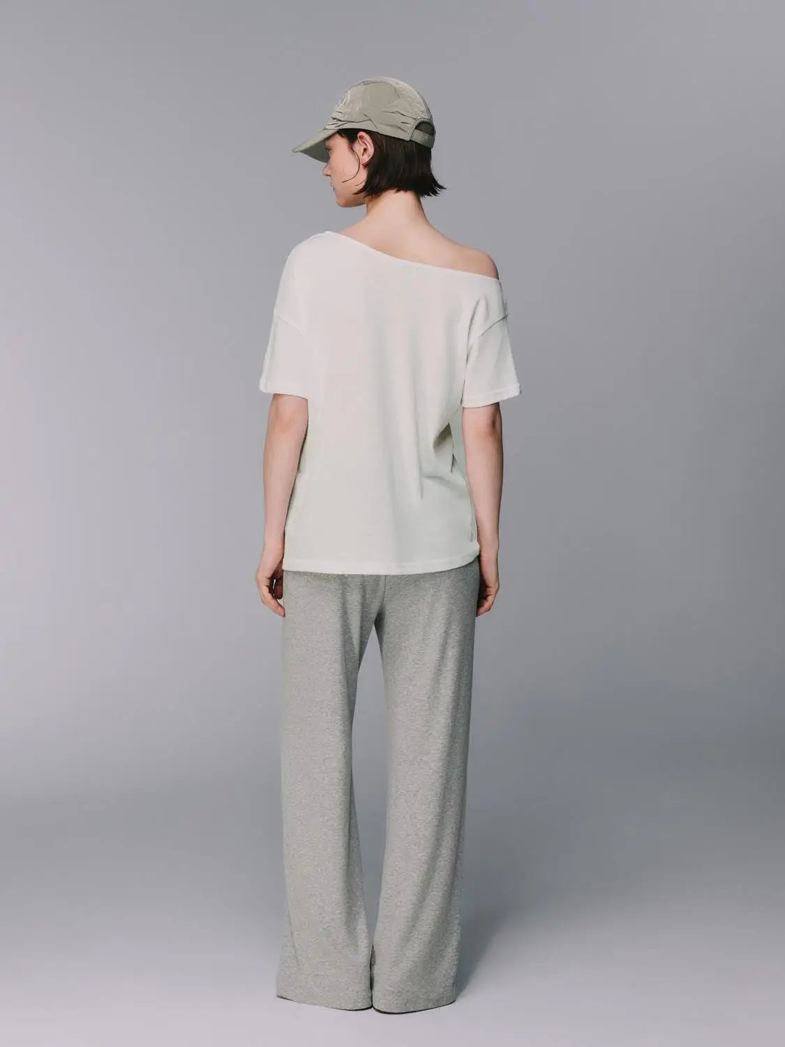 Gray Cotton Blend Drawstring Wide-leg Pants