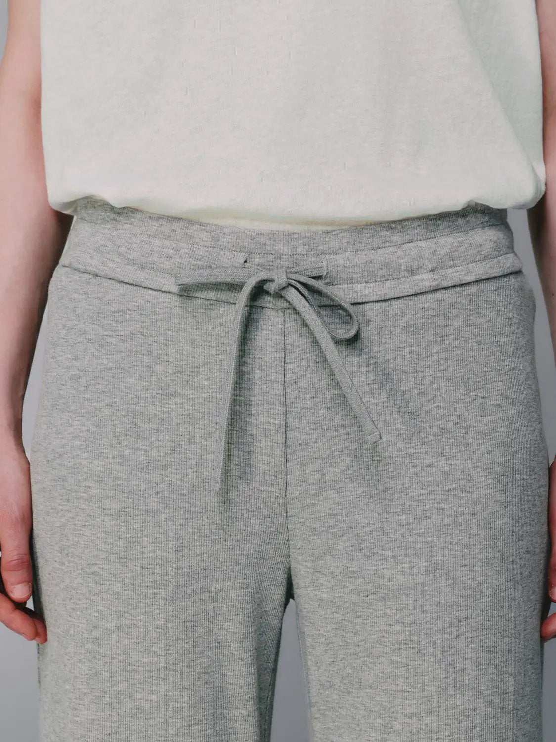Gray Cotton Blend Drawstring Wide-leg Pants
