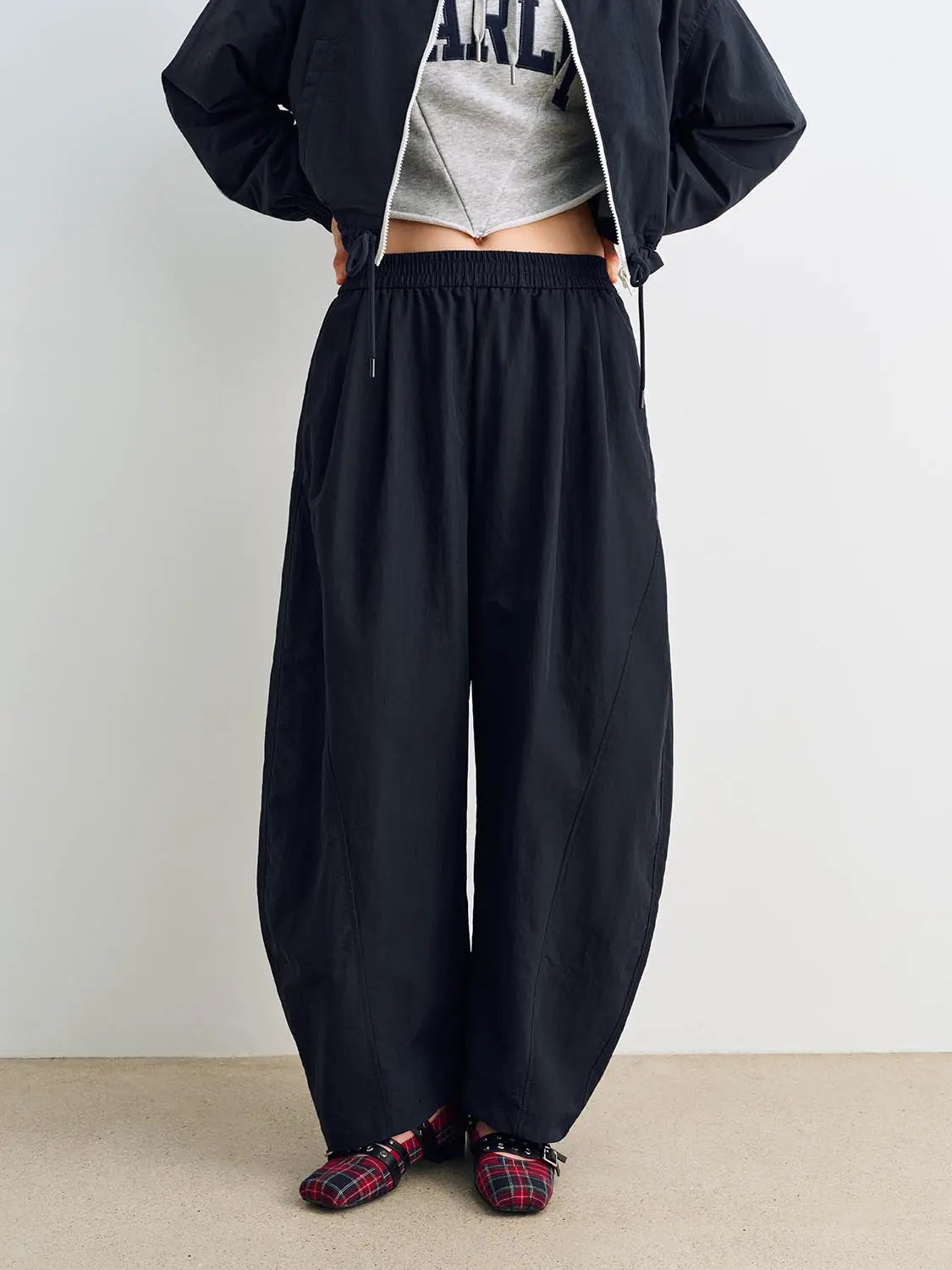 Drawstring Elastic High-waisted Wide-leg Pants