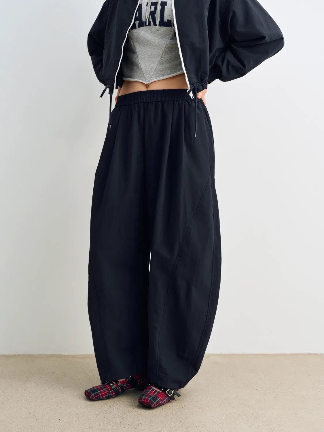 Drawstring Elastic High-waisted Wide-leg Pants