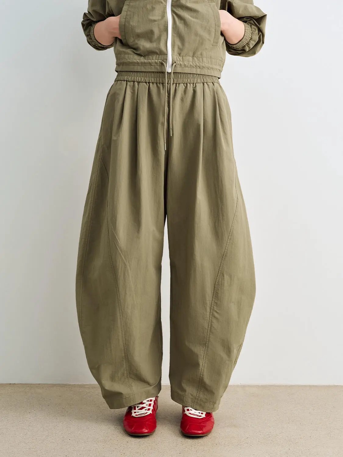 Drawstring Elastic High-waisted Wide-leg Pants